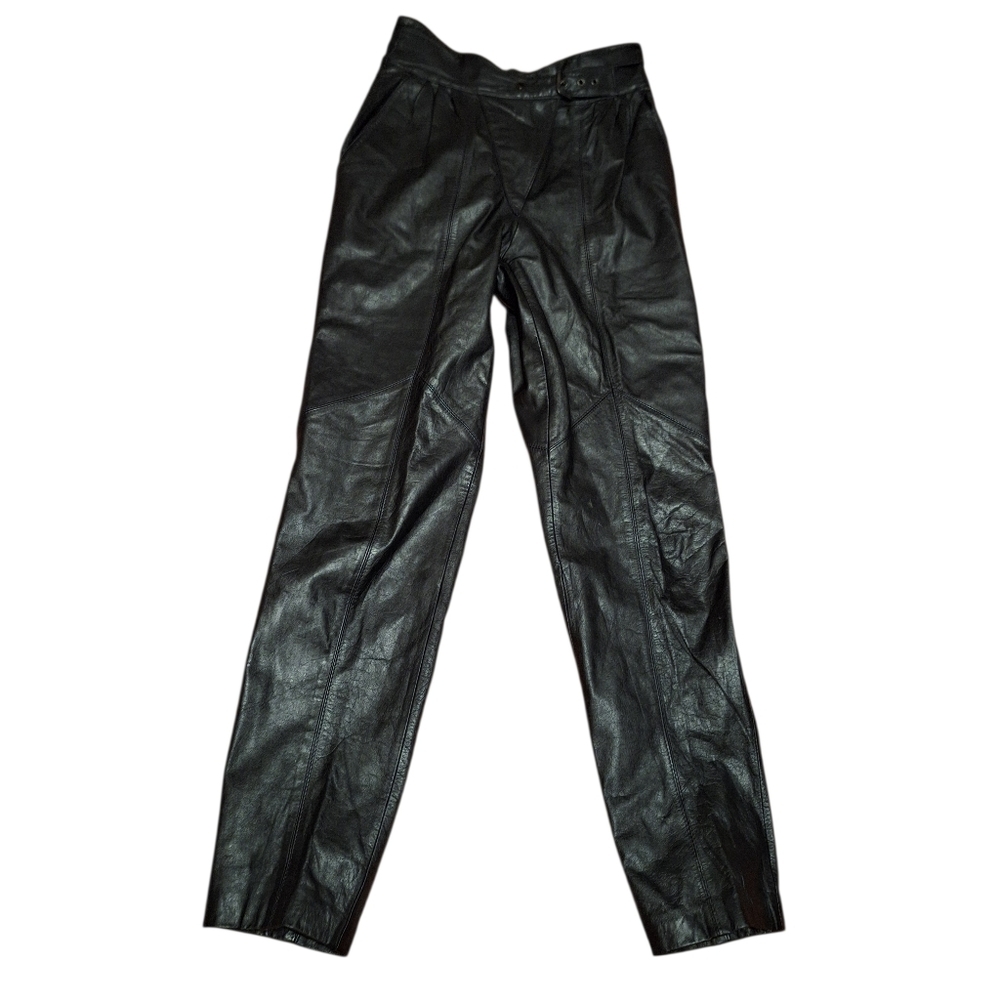 Vintage Global Identity Black Leather Pants Ladies 7/8 High Waist Old Money